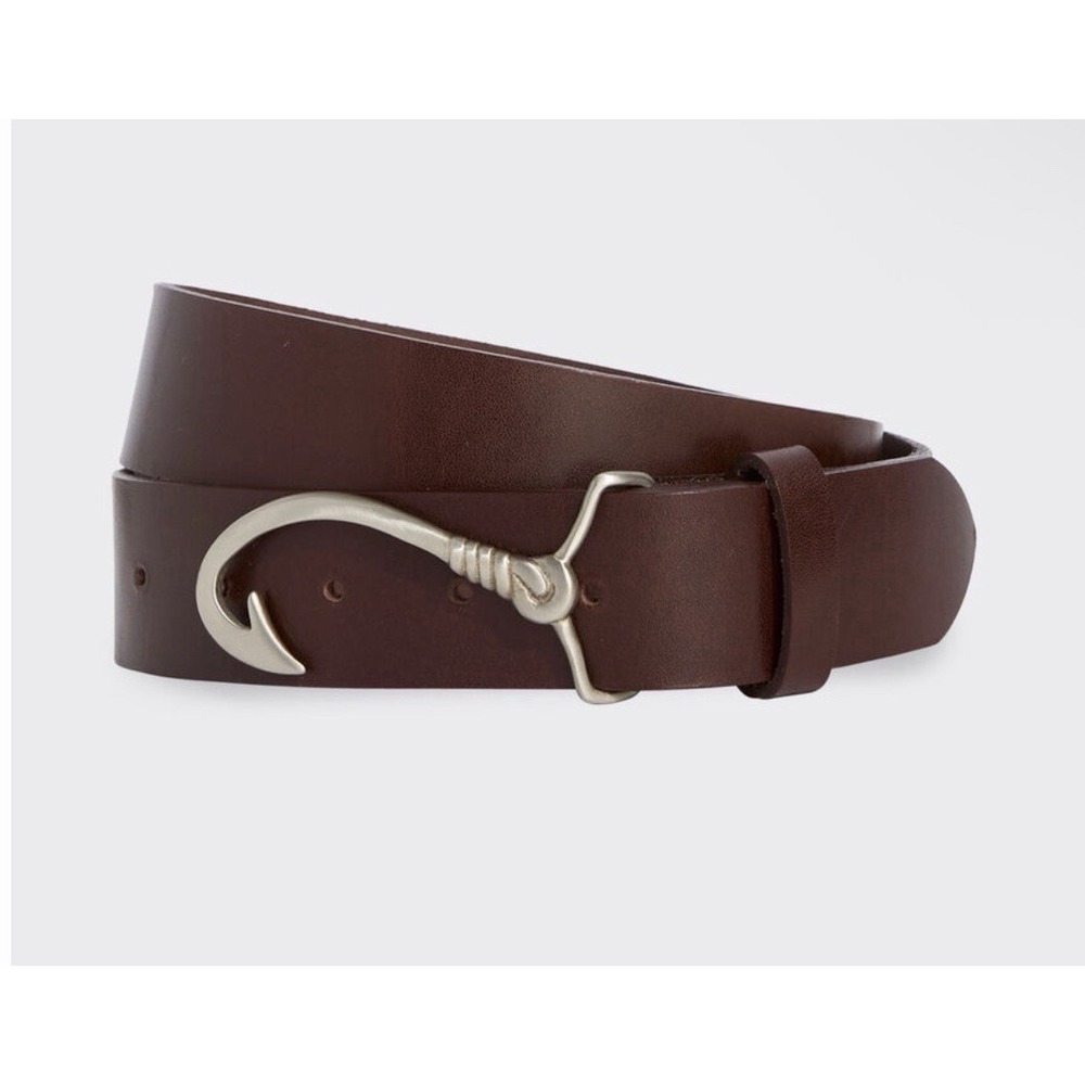 NWT $148 Vineyard Vines Sz 36 Belt Fish Hook Rope Buckle Brown Leather USA Made